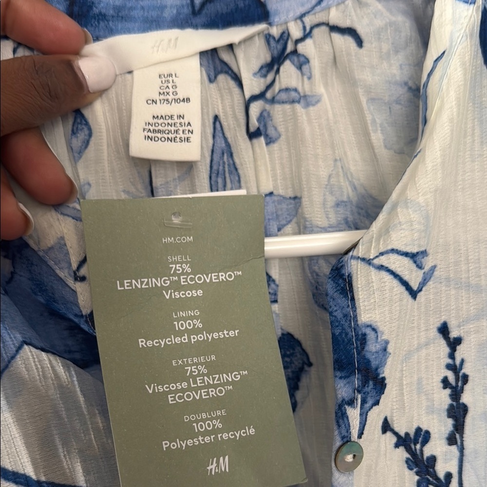 H&M oversized viscose blend crinkled gauzy Blue Floral Maxi Dress watercolor - Picture 4 of 12